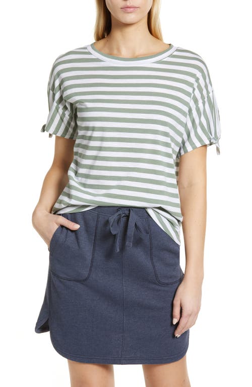 caslon(r) Tie Sleeve T-Shirt in Green Dune- White Charm Stripe