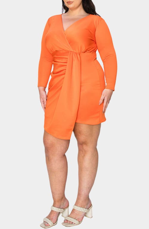 Shop L I V D Raven Bracelet Sleeve Faux Wrap Body-con Dress In Tangerine