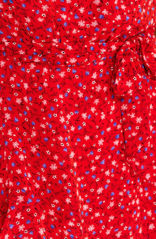 Shop Estelle Gambetta Floral Tie Waist Dress In Red/pink Print