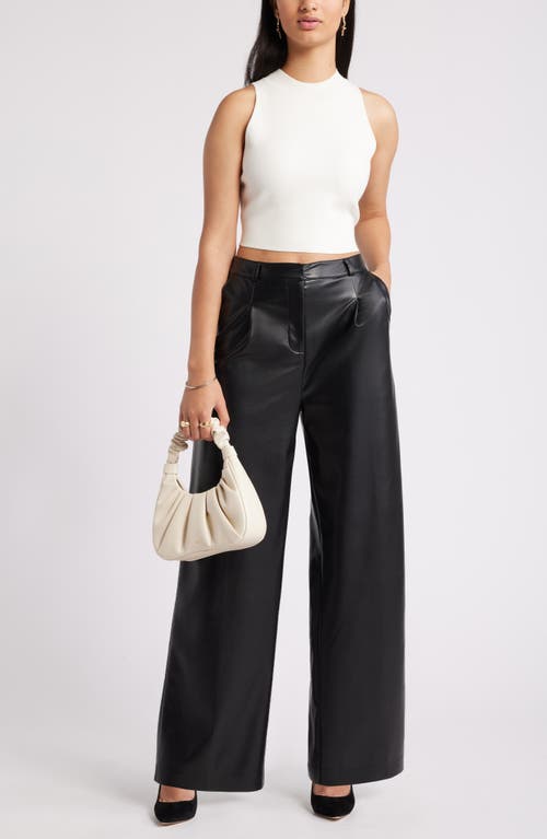 Open Edit Faux Leather Wide Leg Pants In Black