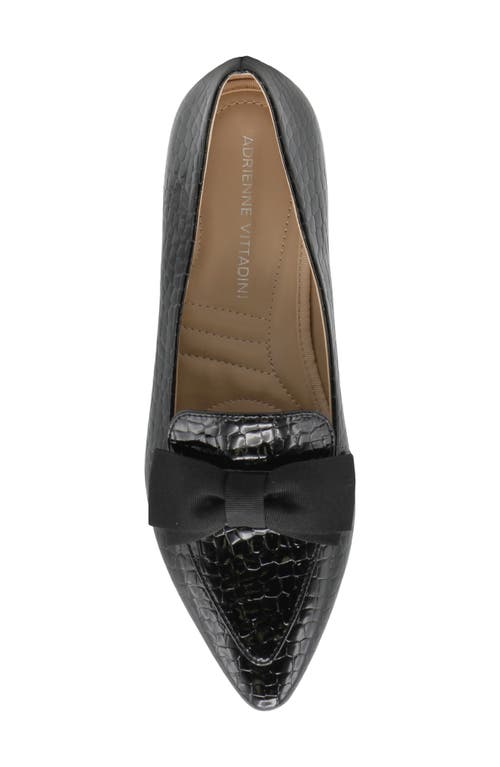 Adrienne Vittadini Pauletta Bow Pump In Black Croc Patent