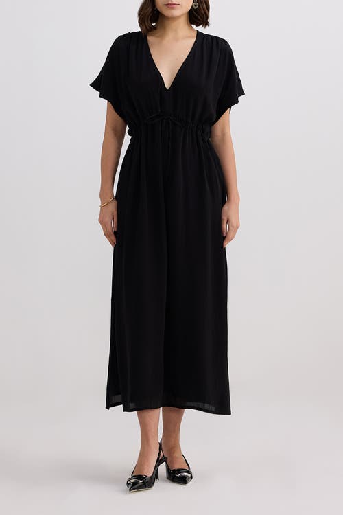 Reistor V-neck Gathered Maxi Dress In Black