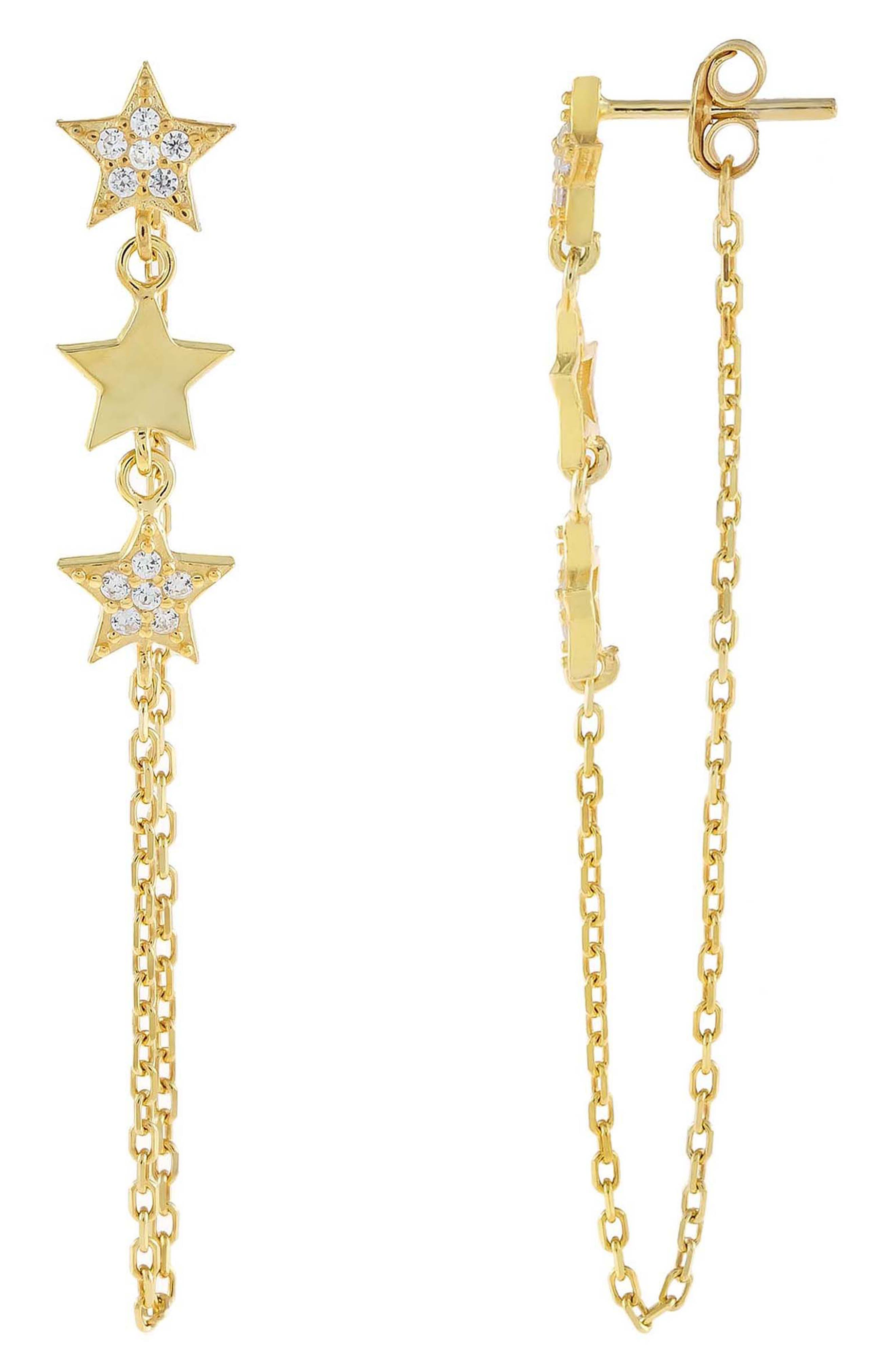 Adinas Jewels Star Chain Linear Drop Earrings In Gold