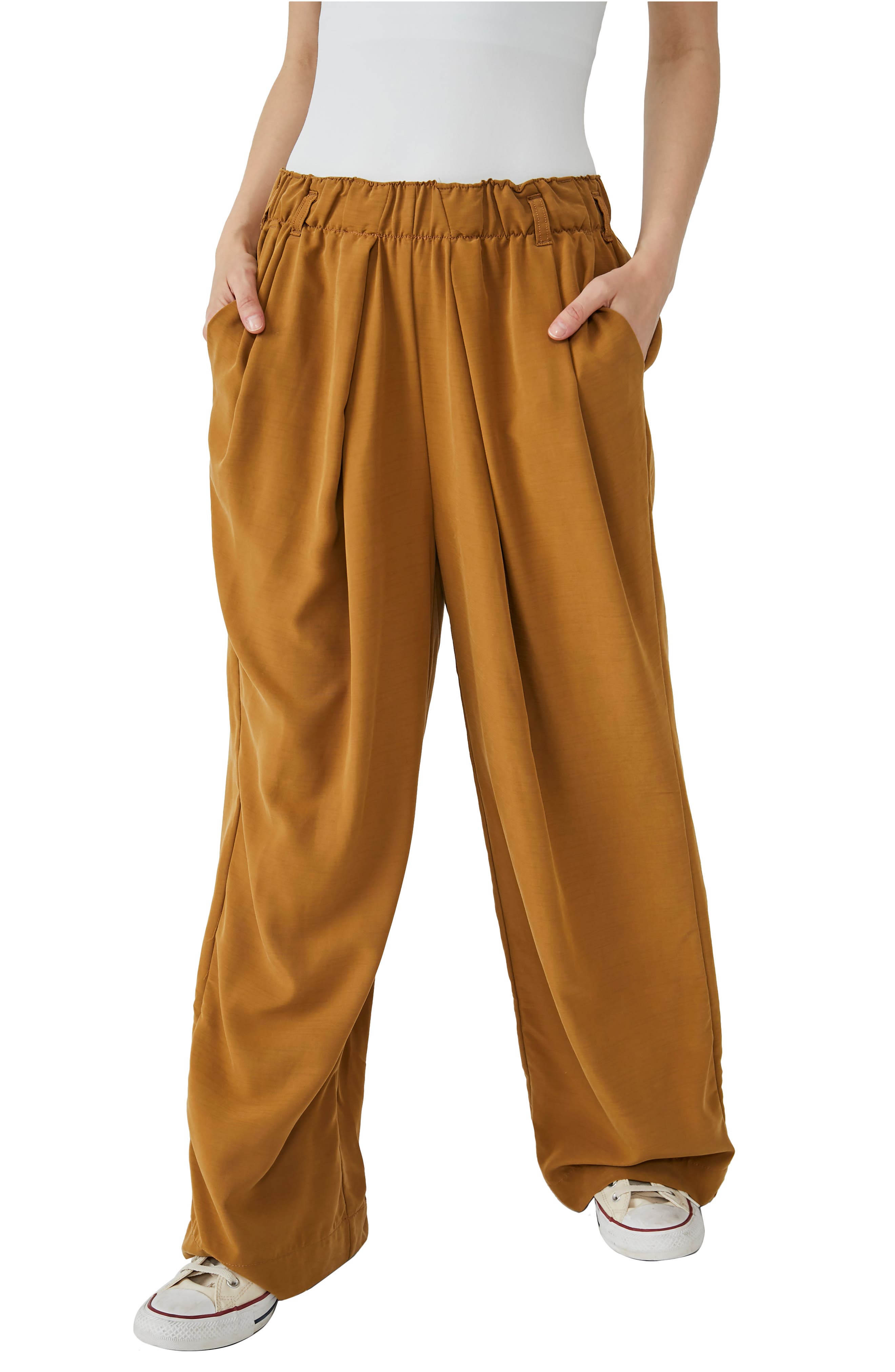 Womens Clothing Trousers Monki Synthetic High-waist Flared Trousers in Beige Brown Slacks and Chinos Wide-leg and palazzo trousers 