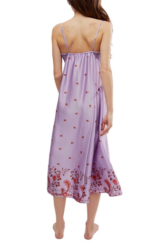 Free People On My Own Floral Satin Nightgown In Lilac Combo