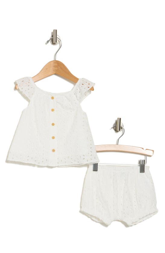 7 For All Mankind Babies' Eyelet Top & Shorts 2-piece Set In White