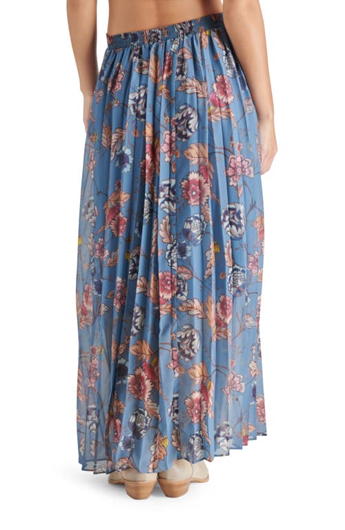 Shop Steve Madden Coppola Floral Pleated Maxi Skirt In Cadet Blue