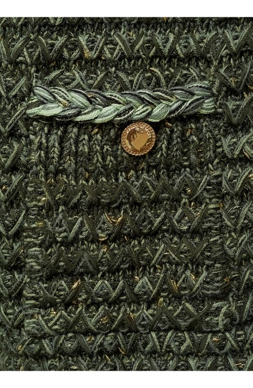 Shop Mango Metallic Chunky Knit Cardigan In Green