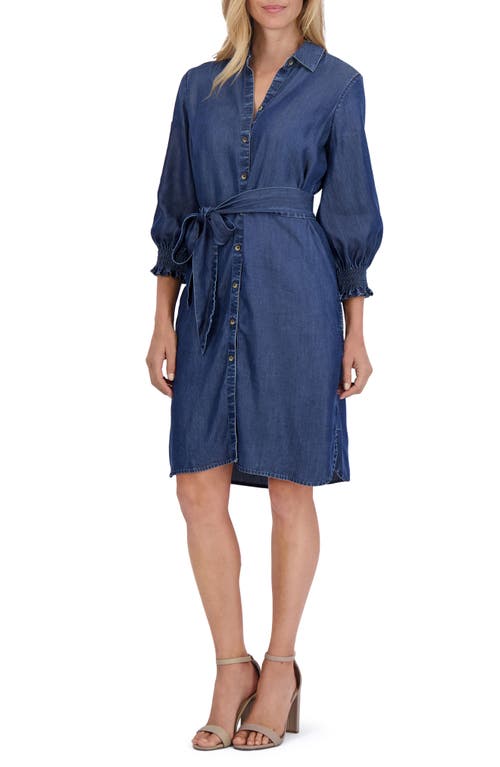 Abby Belted Long Sleeve Shirtdress in Navy
