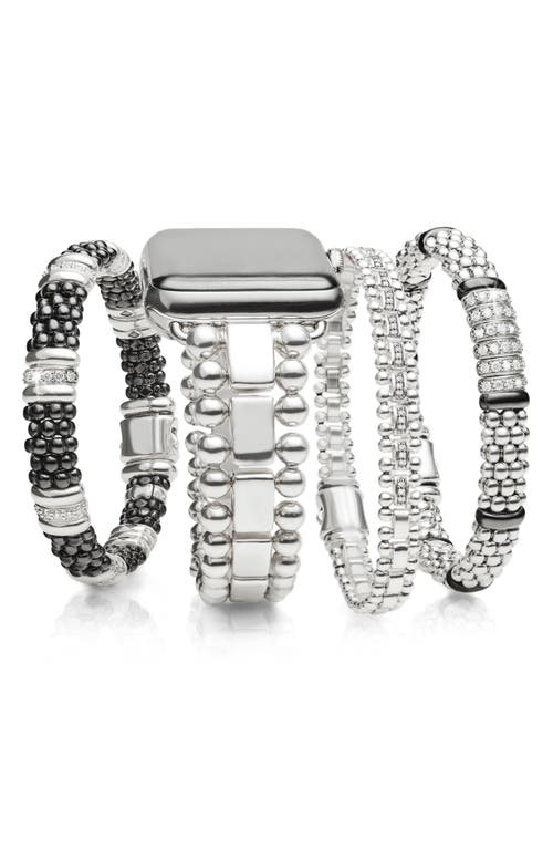Shop Lagos Black Caviar Diamond 6-link Bracelet In Silver/black Ceramic/diamond