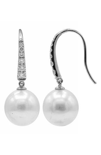 Shop House Of Frosted Tahitian Pearl & Diamond Drop Earrings In Silver/white Pearl/presley