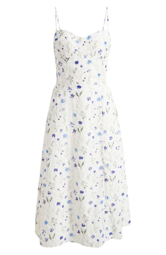 Shop Chelsea28 Eyelet Embroidered Midi Dress In Blue- White Floral
