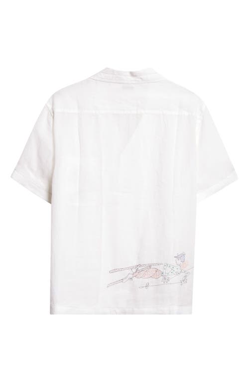 Shop Bode Skiers Embroidered Linen Camp Shirt In White Multi