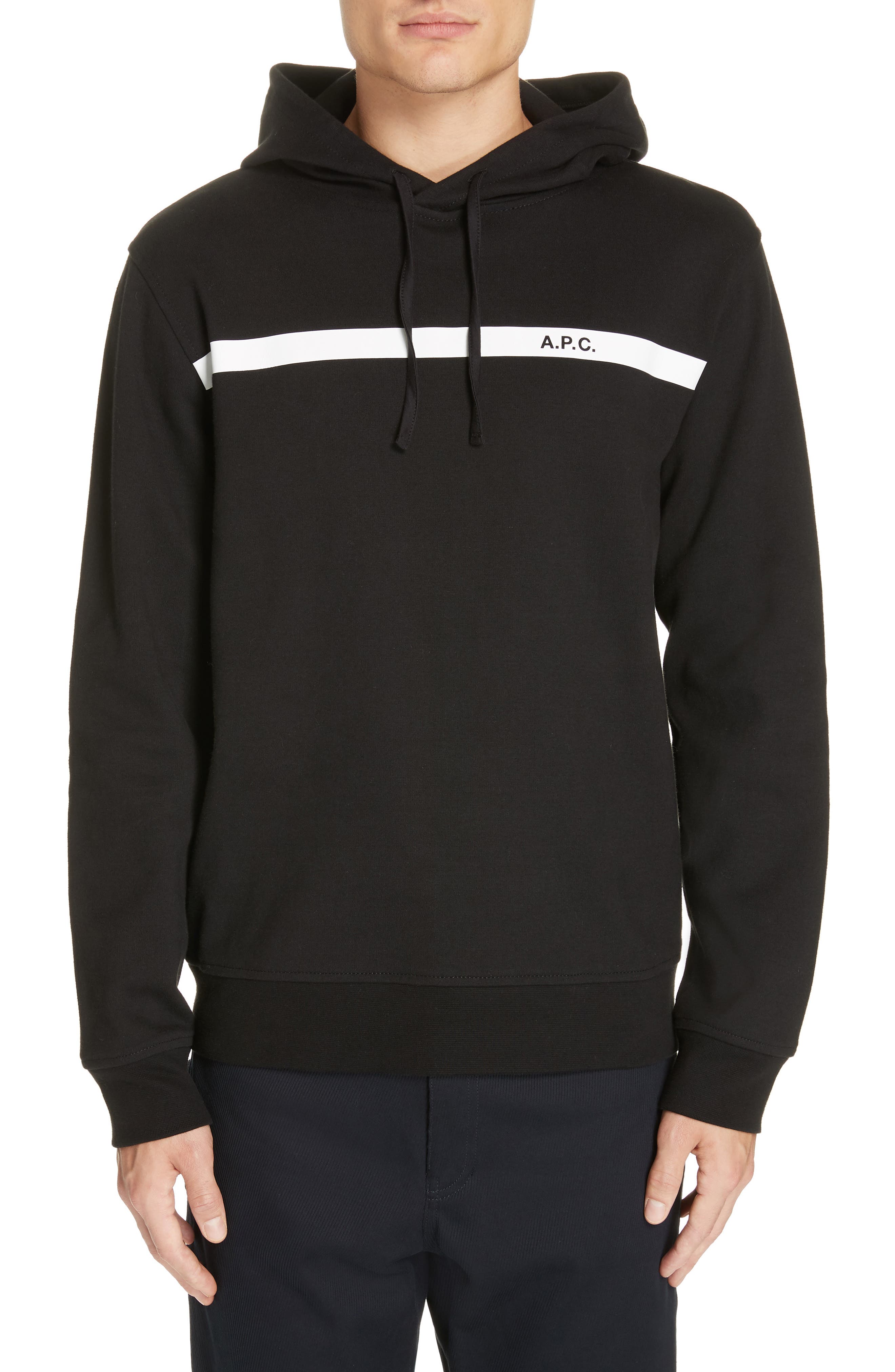 A.p.c. Designer Logo Stripe Hooded Sweatshirt In Noir