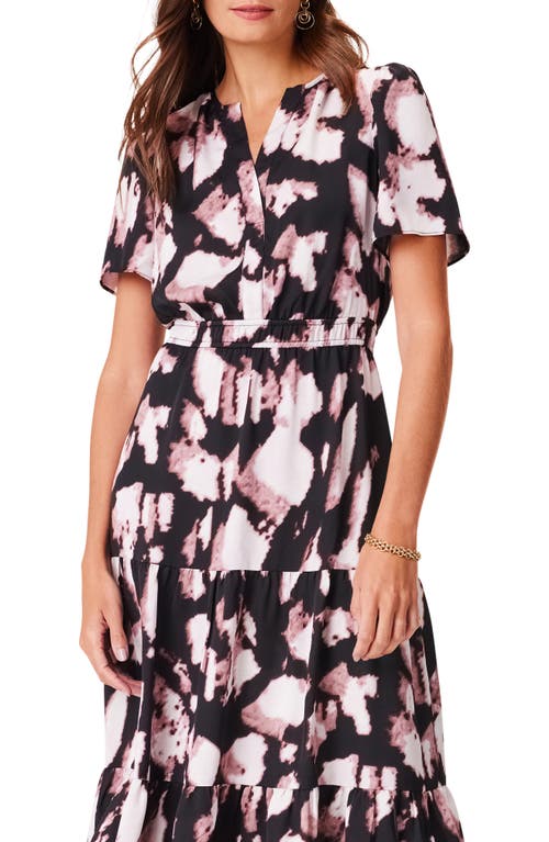 Nic + Zoe Nic+zoe Spring Shadow Daydream Tiered Midi Dress In Black Multi