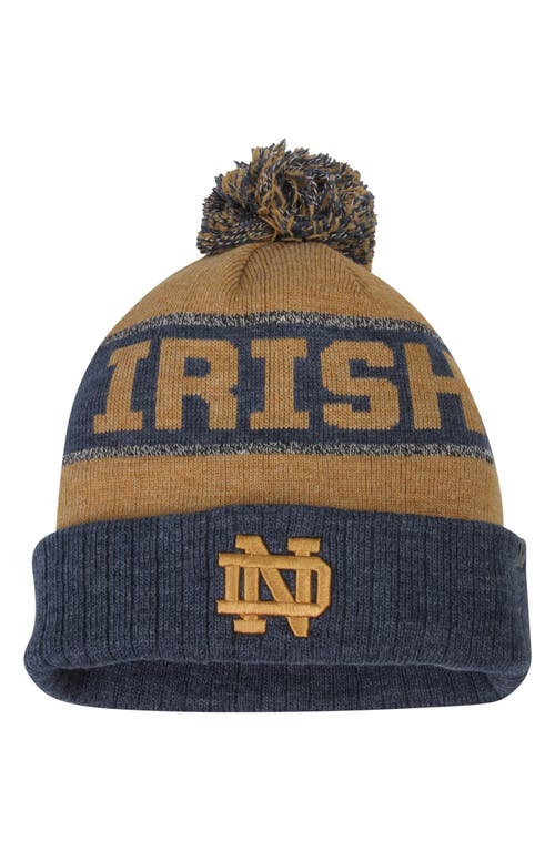 Men's Top of the World Gold/Heather Navy Notre Dame Fighting Irish Below Zero Cuffed Pom Knit Hat
