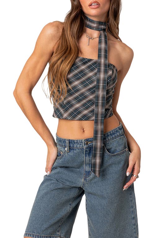 EDIKTED Plaid Strapless Top & Scarf Mix Green at Nordstrom,