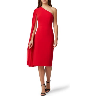 Tahari One-Shoulder Sash Crepe Dress, Red