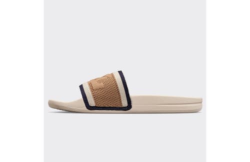 Shop Apl Athletic Propulsion Labs Big Logo Techloom Slide Sandals In Alabaster/tan/navy