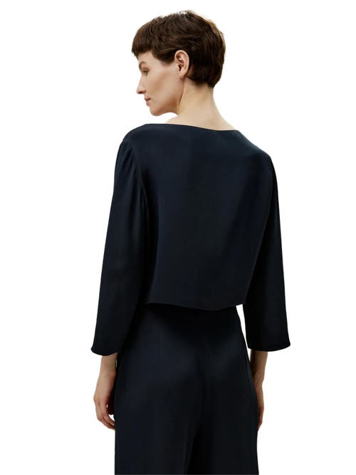 Shop Lilysilk Dubrovnik 3/4 Sleeved Silk Top With Button Accents In Midnight Blue