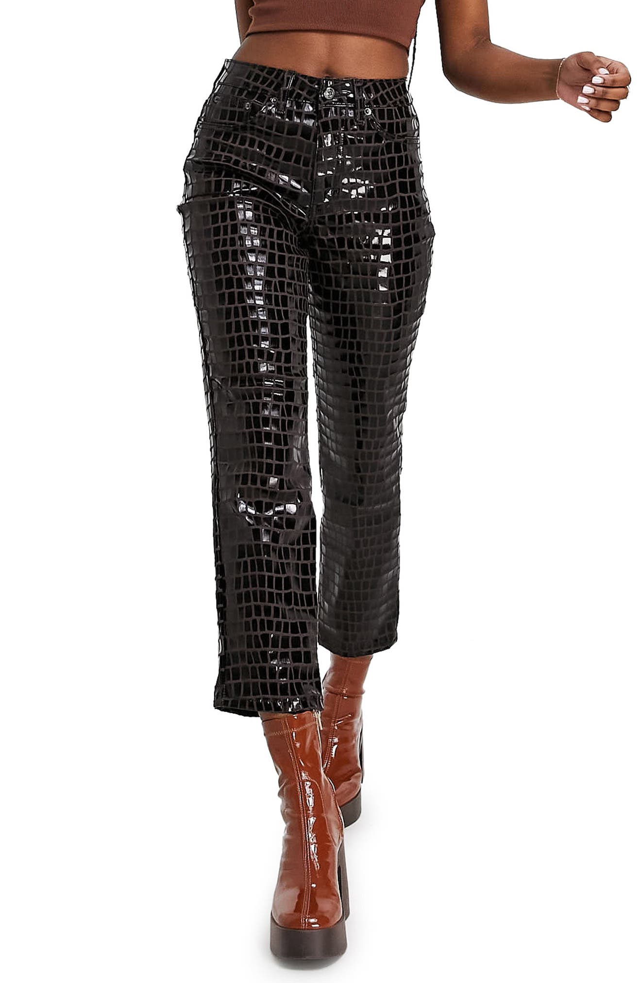 Topshop Straight Leg Faux Leather Pants 