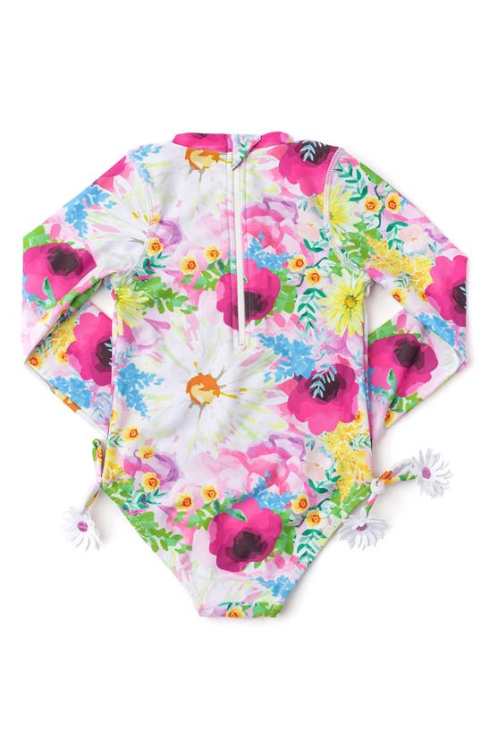 Shop Shade Critters Kids' Watercolor Floral Long Sleeve One-piece Rashguard Swimsuit In Pink Multi Floral