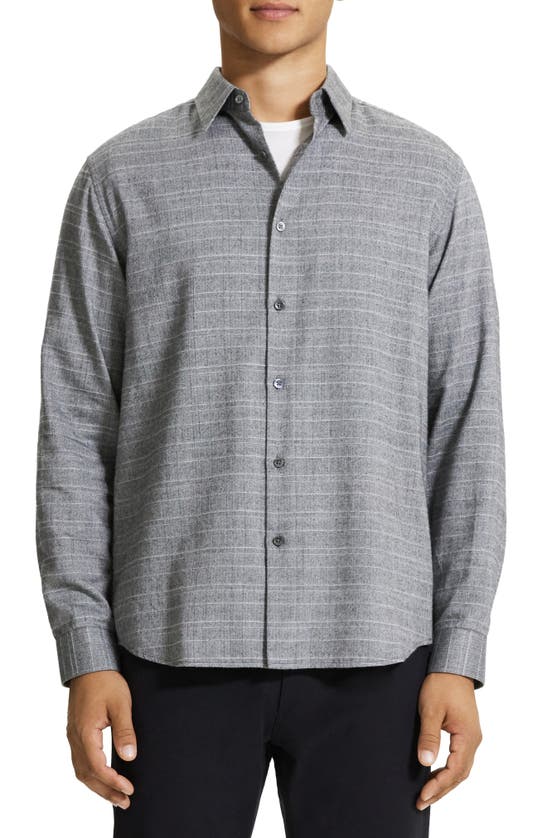 Theory Irving Plaid Cotton Flannel Button-up Shirt In Med Grey Multi - Yfq