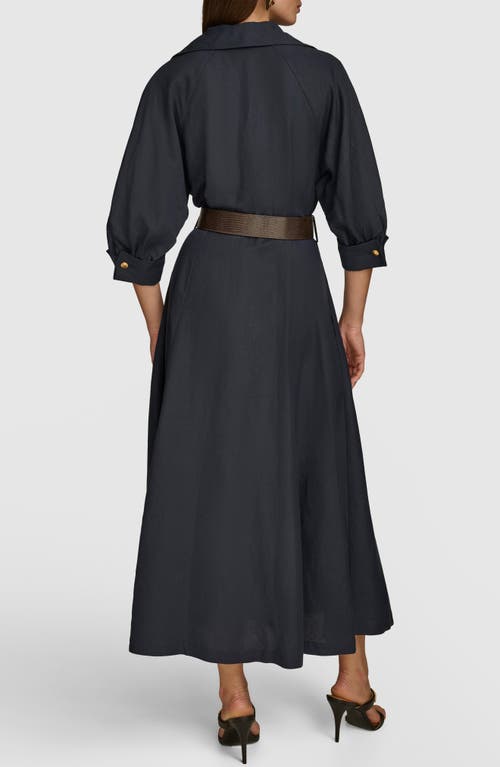 Shop Donna Karan New York Belted Linen Blend Midi Shirtdress In Nightfall