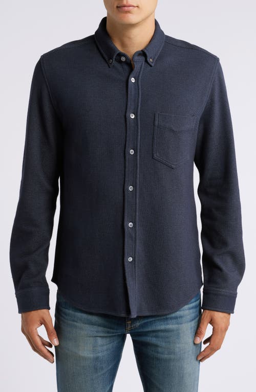 Shop Rails Vincent Bird's Eye Knit Button-down Shirt In Dark Navy