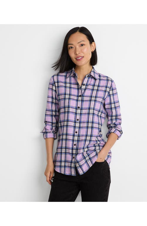 Shop Lands' End Plus Size Flannel Boyfriend Fit Long Sleeve Shirt In Blushed Lilac Plaid