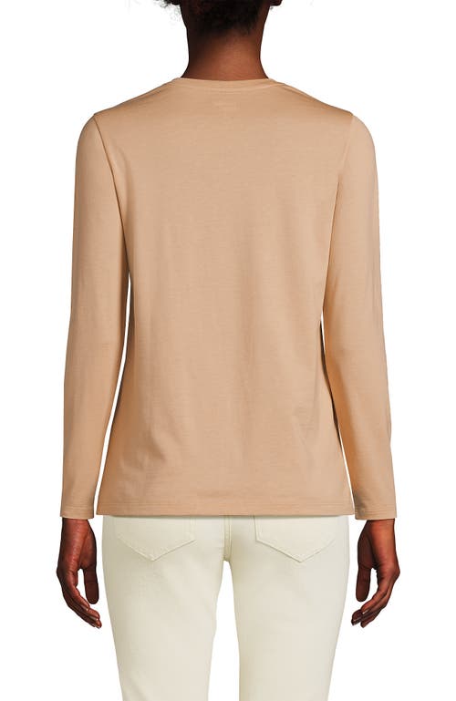 Shop Lands' End Relaxed Supima Cotton Long Sleeve V-neck T-shirt In Soft Nutmeg