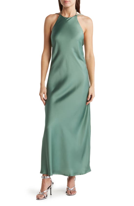 Shop Know One Cares Satin Bias Cut Maxi Dress In Green