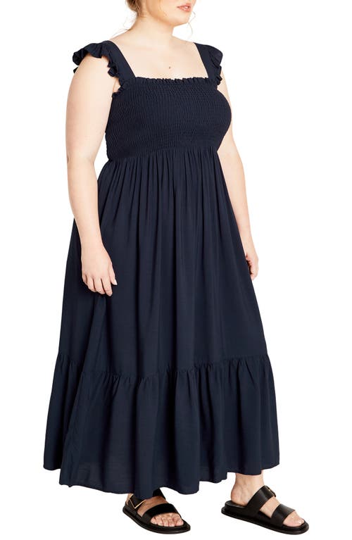 Shop City Chic Hally Smocked Midi Sundress In Navy