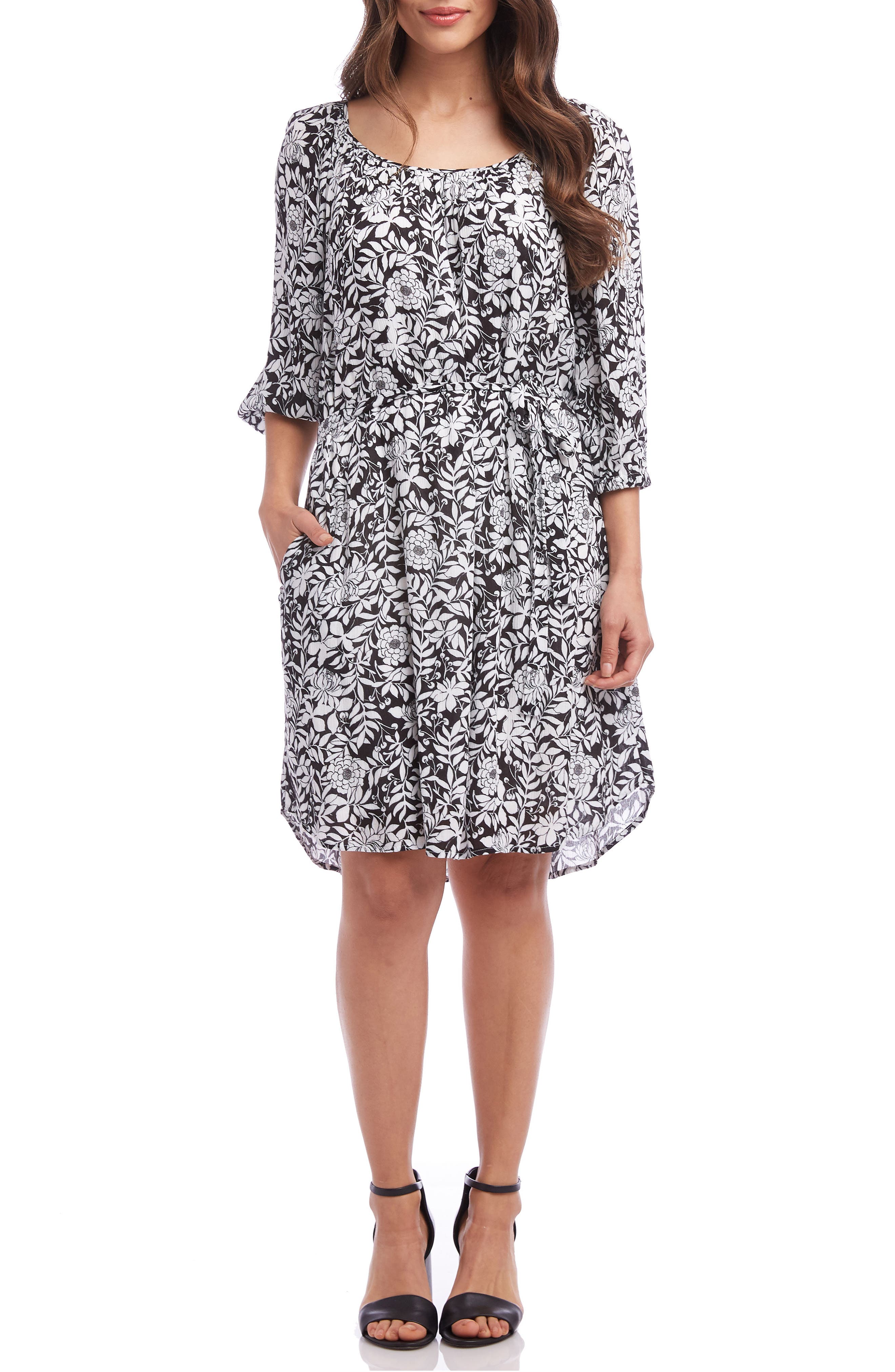 Karen Kane Belted A-Line Dress, Black