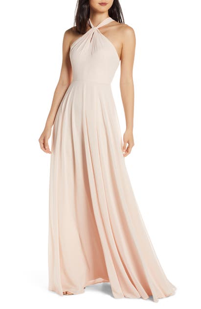 Jenny Yoo Halle Halter Evening Dress In Soft Blush
