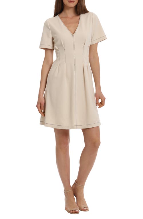 Maggy London Contrast Topstitch Fit & Flare Dress Horn at Nordstrom,