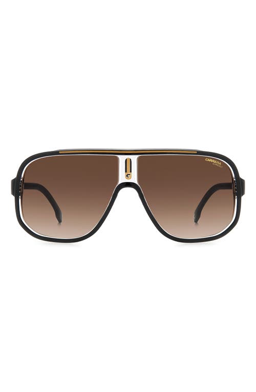 63mm Oversize Rectangular Navigator Sunglasses in Black Gold/Brown Gradient