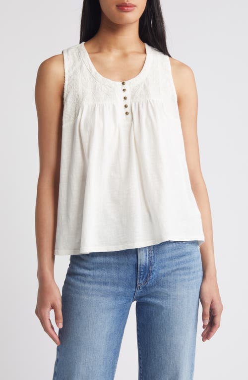 Embroidered Yoke Tank Top in Whisper White