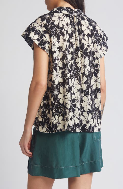 Shop The Great . The Wren Floral Textured Cotton Button-up Shirt In Black Cream Hibiscus Floral