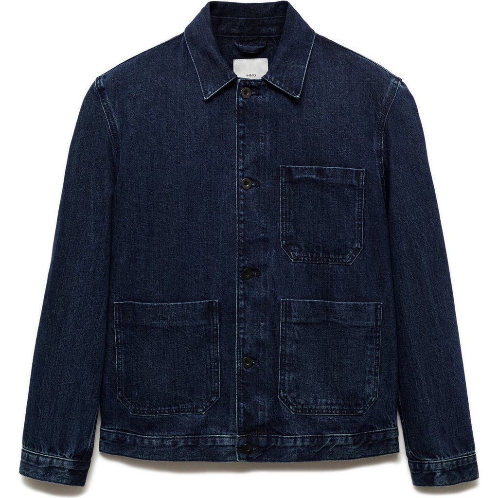 Shop Mango Workwear Denim Jacket In Dark Blue