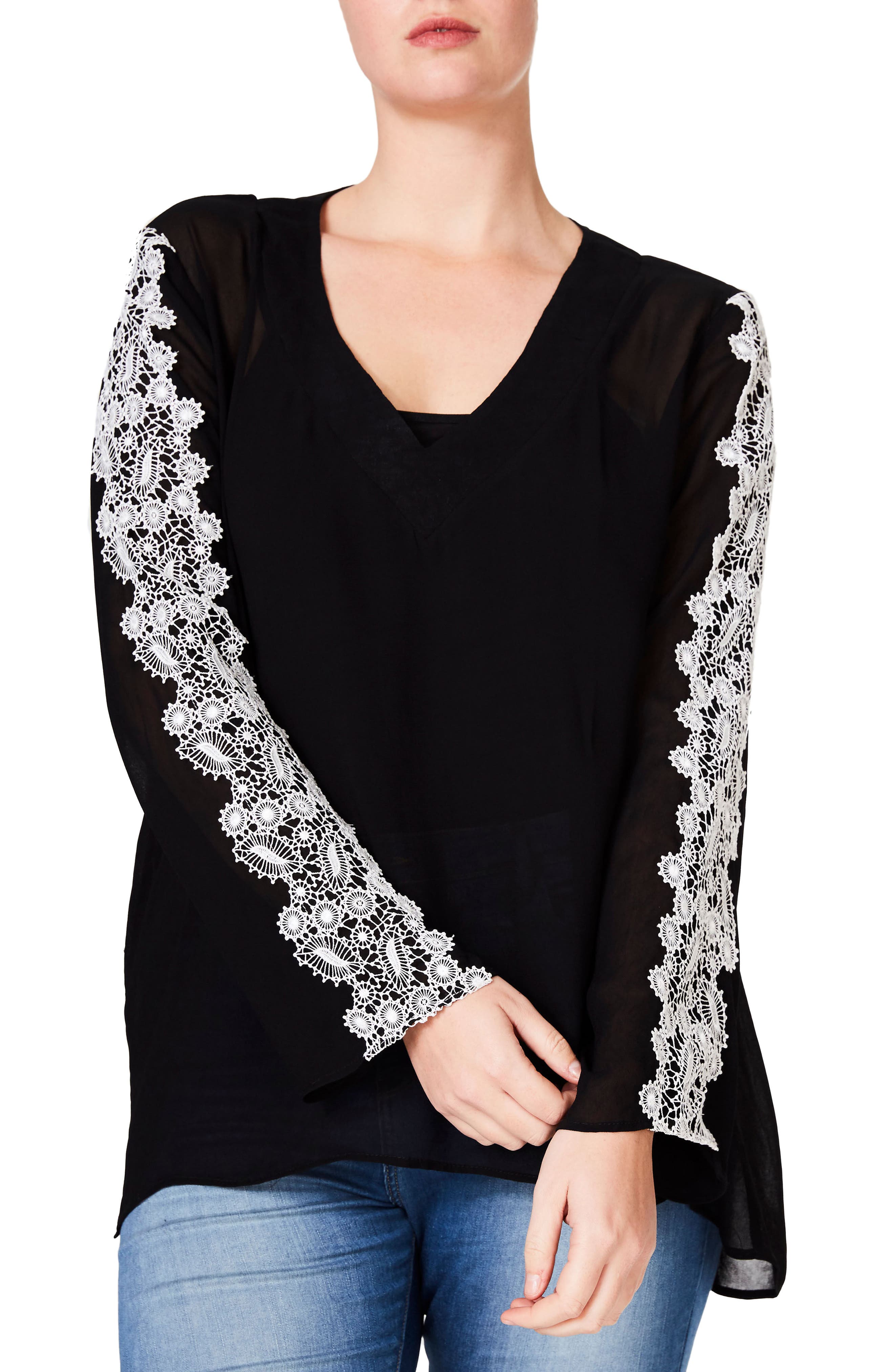 ELVI Embroidered Sleeve Blouse (Plus Size) Nordstrom