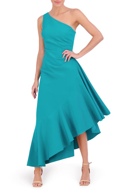 Shop Eliza J One-shoulder Midi Cocktail Dress In Turquoise