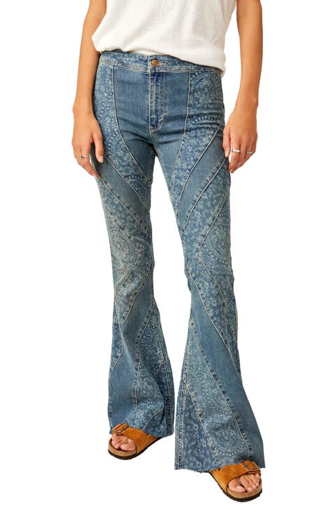 Free People Womens Mixed Patch Wide Leg Jeans, Blue, 24 : :  Clothing, Shoes & Accessories