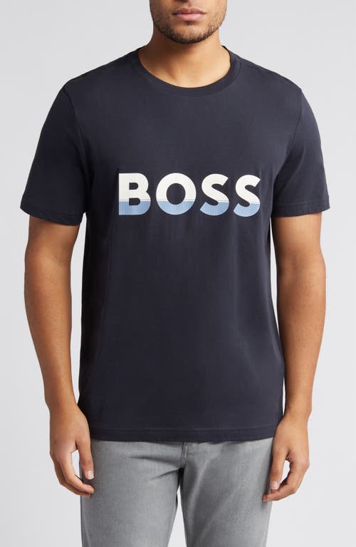 BOSS Logo Crewneck Cotton T-Shirt in Dark Blue at Nordstrom, Size Small