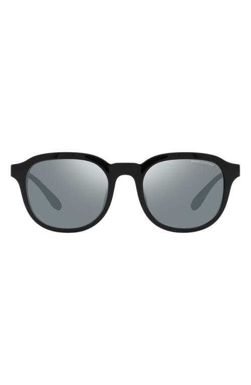 54mm Mirrored Round Sunglasses in Shiny Black