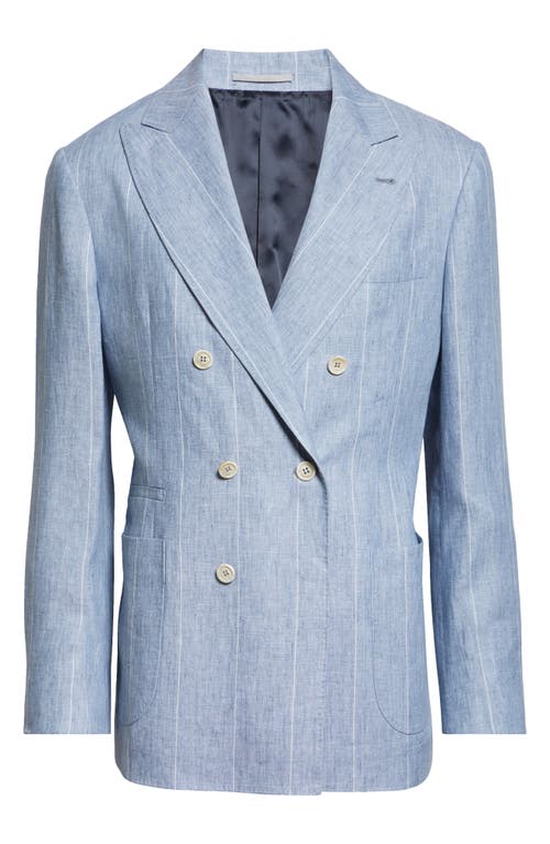 Brunello Cucinelli Pinstripe Deconstructed Linen Sport Coat in C006 Celeste at Nordstrom, Size 40 Us