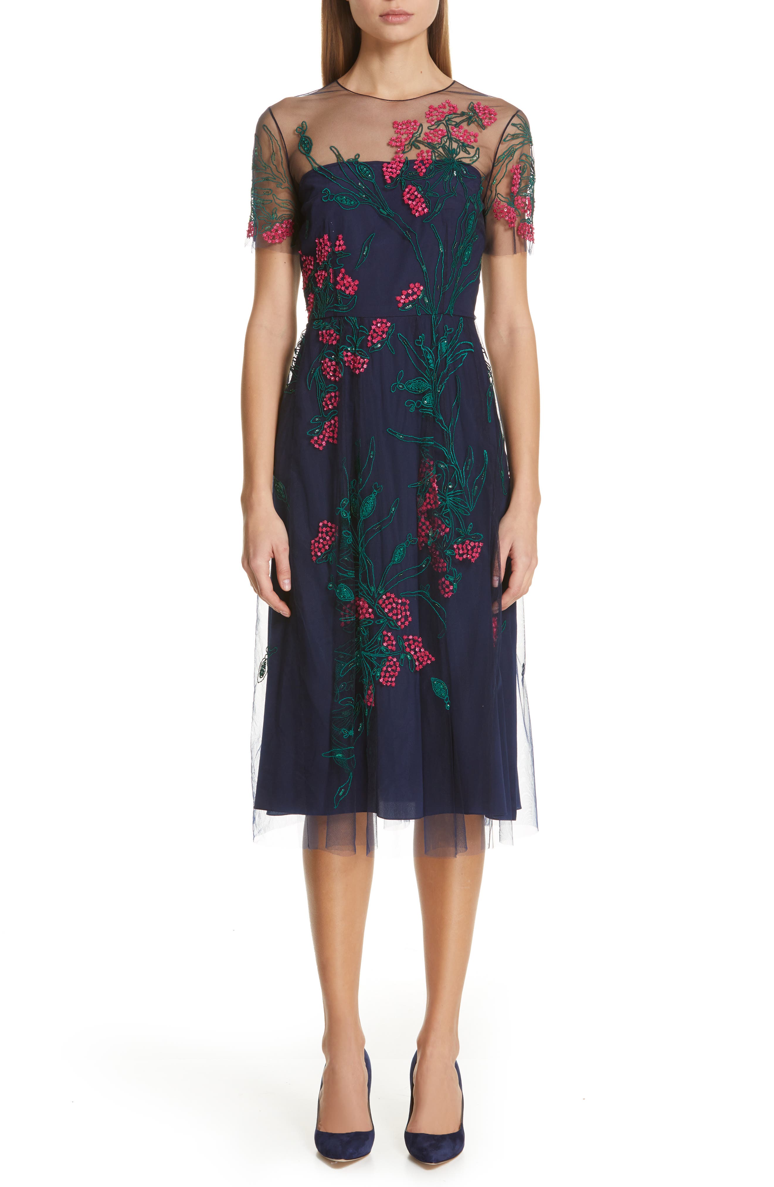 Carolina Herrera Floral Cocktail Dress, Blue