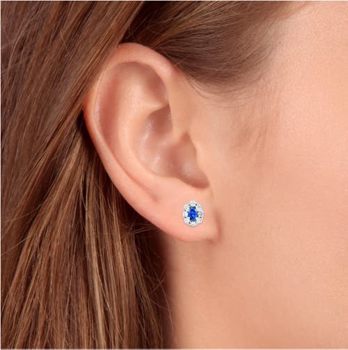 BLISS DIAMOND BLISS DIAMOND 3.10 CT BLUE SAPPHIRE & DIAMOND HALO STUDS 14K GOLD LAB GROWN 