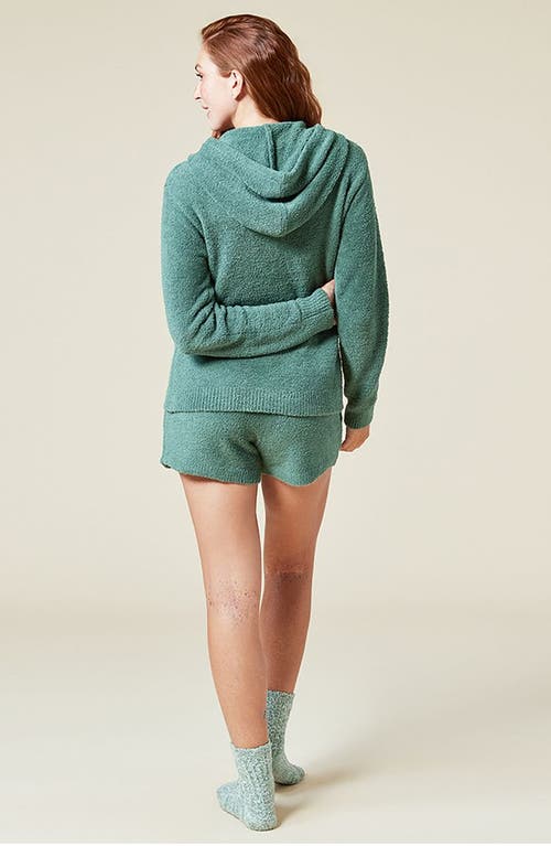 Shop Softies Solid Marshmallow Hoodie Short Set In Dusty Green