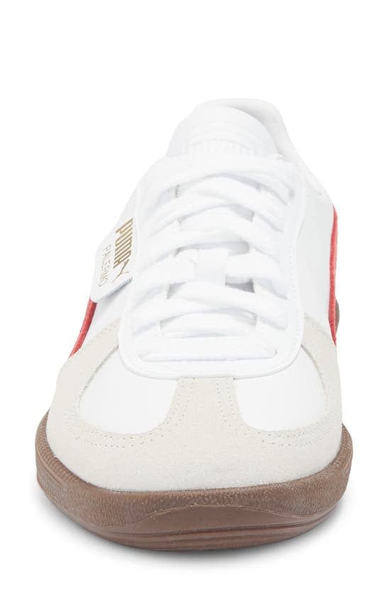 Shop Puma Palermo Leather Sneaker In  White-vapor Gray-club Red